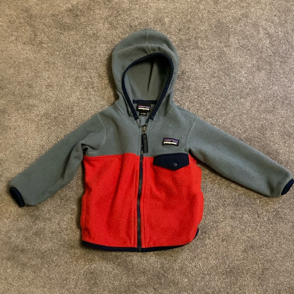 Grey/blue/red Patagonia fleece hoodie